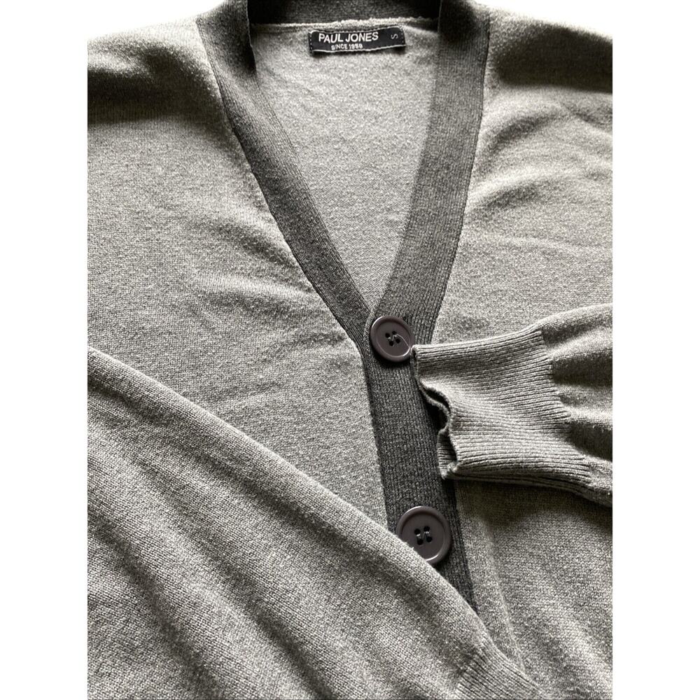 Paul Jones Sweater Cardigan Men's Gray Contrast Trim V Neck Button Up LS Size S
